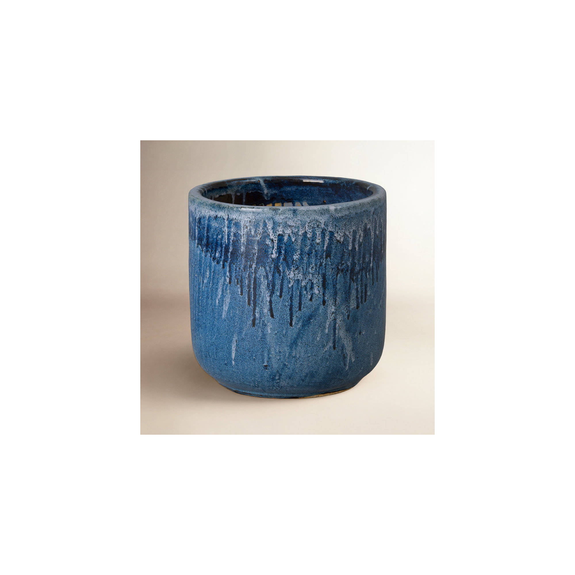 BARREL PLANTER, QUIN BLUE, 16" H x 15" W x 15" D
