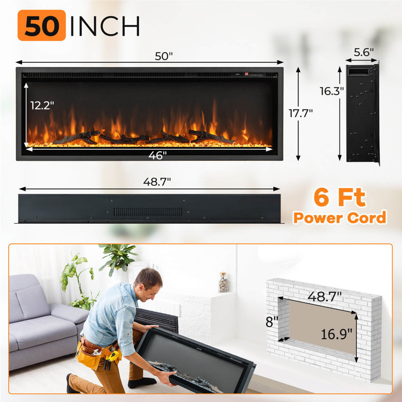 Aldaco 50'' W Black Electric Fireplace
