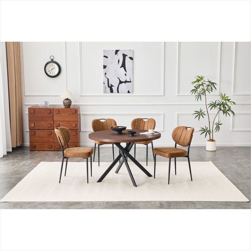 Table de salle à manger ronde classique brune, pliable pour les petits espaces, 46 pouces, 4 places, panneau de fibres à densité moyenne
