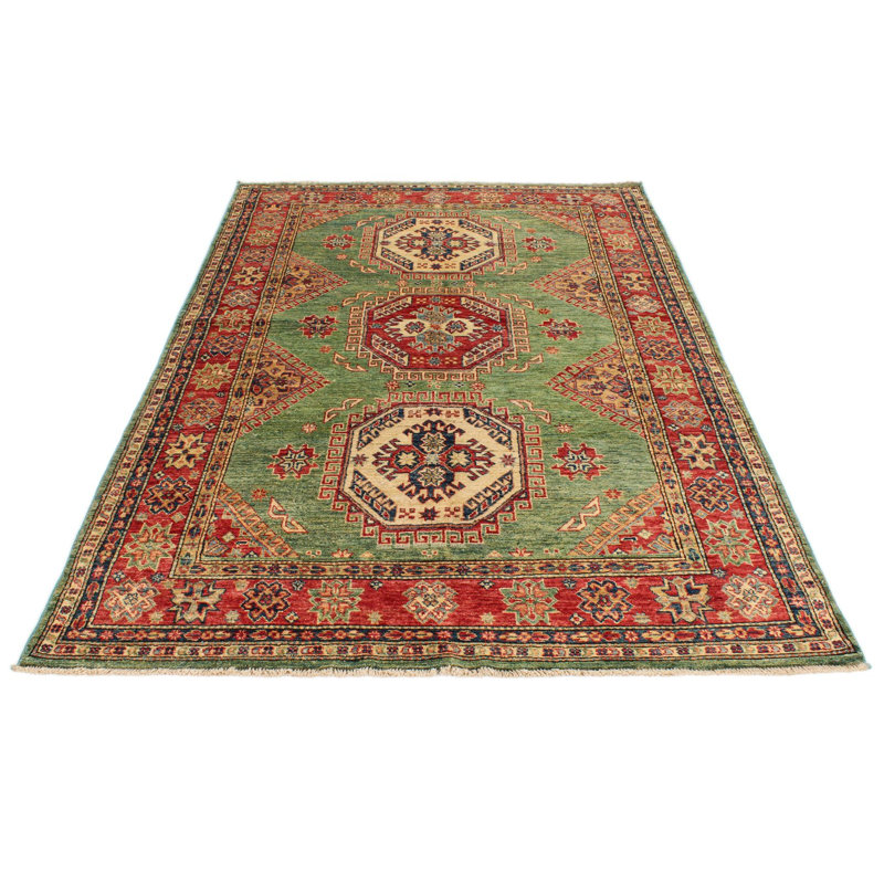 5x8 Green and Red Kazak Tribal Rug