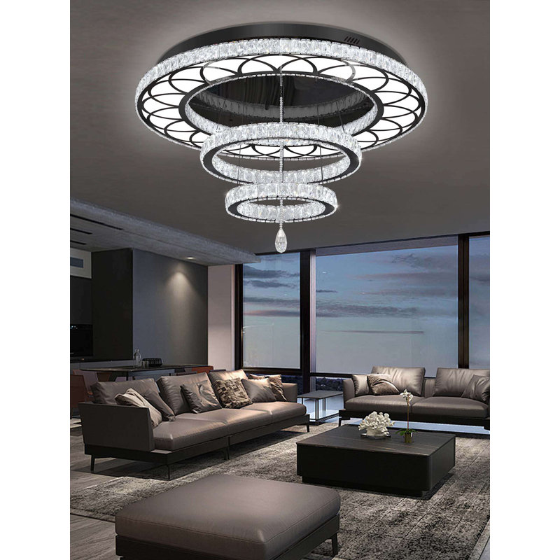 Dia 20inch Modern Crystal Chandelier Crystal Ceiling Light Fixtures LED Flush Mount Ceiling Light for Living Room Bedrooms Dining Room Dimmable 2700k 4500k 6000k
