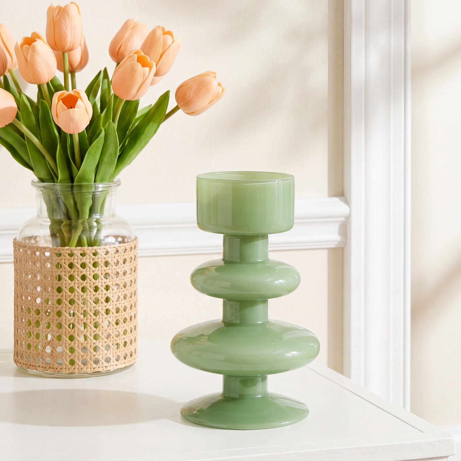 Geri Glass Tealight Candle Holder, Green