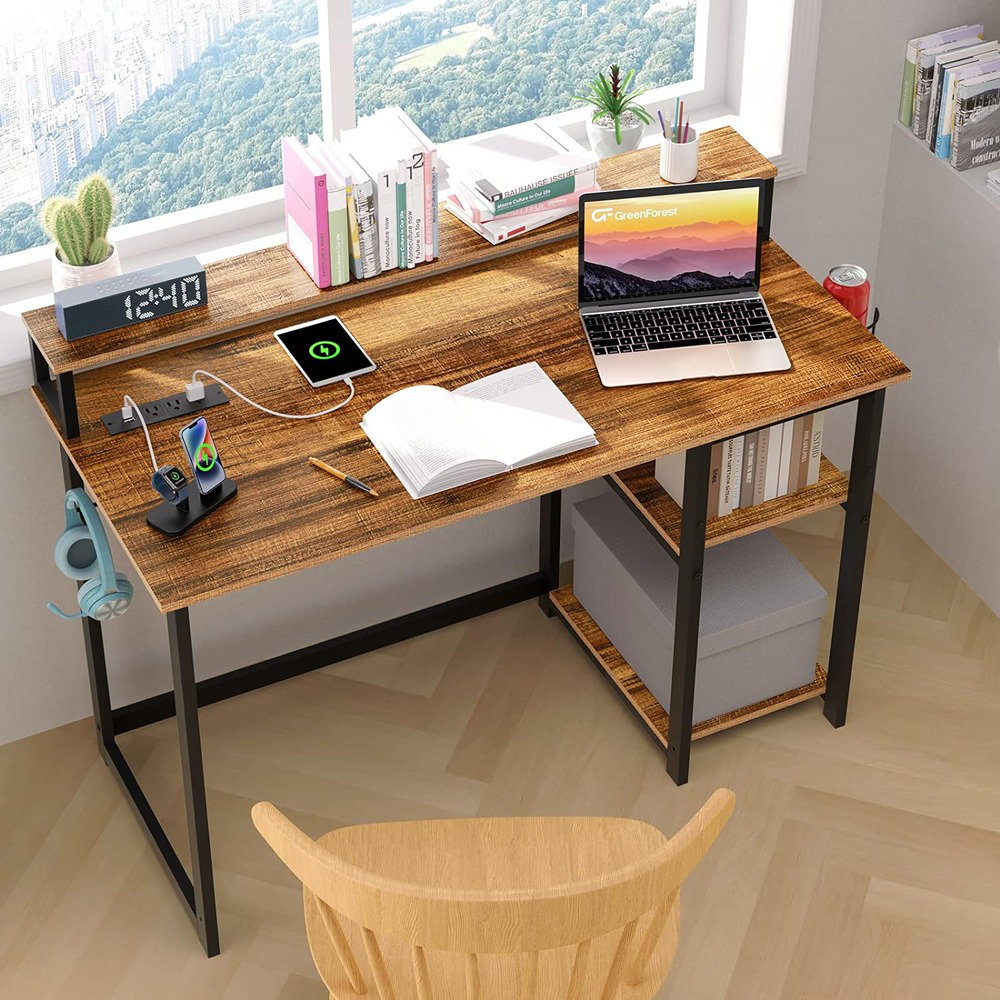 GreenForest Computer Desk with Monitor Stand,39 inch Small Desk with  Reversible Storage Shelve,Home Office Work Desk for Small Spaces,Easy