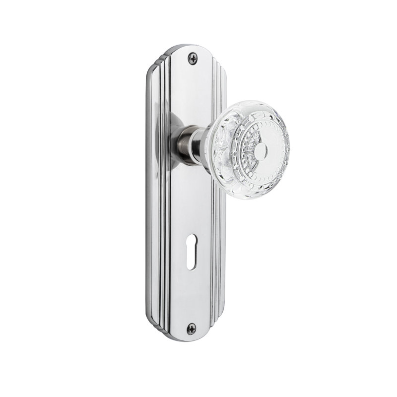 Deco Plate with Decorative Keyhole and Crystal Meadows Knob, Bright Chrome