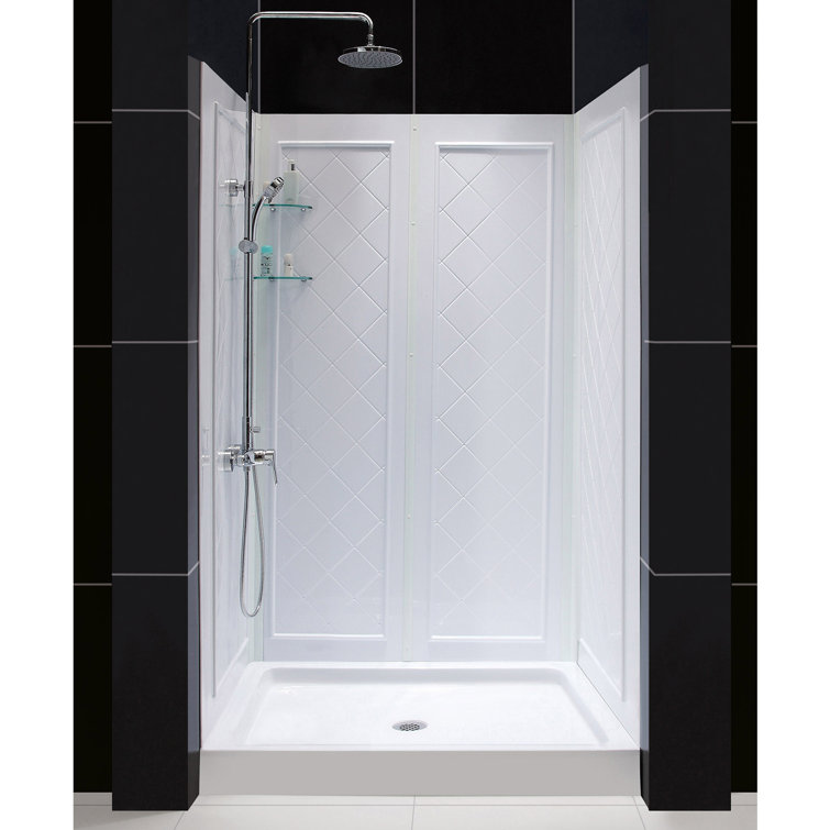 Qwall 48" W x 34" D x 76.75" H Framed Rectangle Shower Stall with Base Included