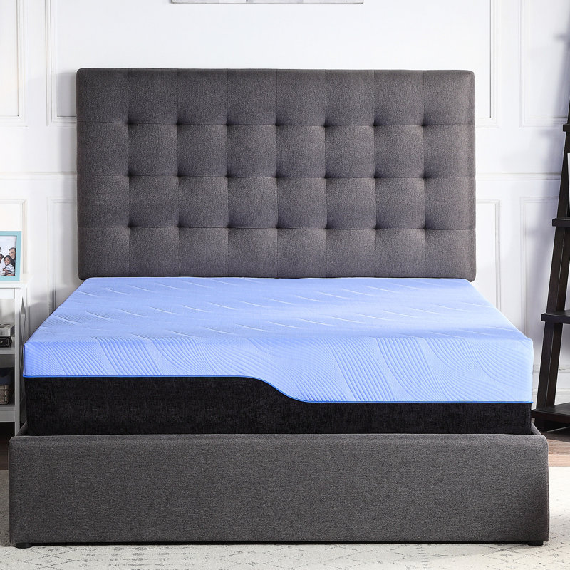 Matelas double de 12 po - Housse bleue avec mousse à mémoire de forme rafraîchissante et ressorts pour un sommeil profond et paisible