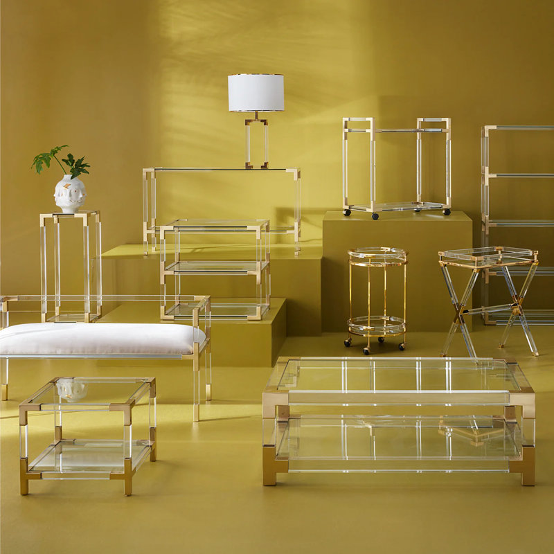 Jacques 2 Tier Table, Brushed Brass/Clear