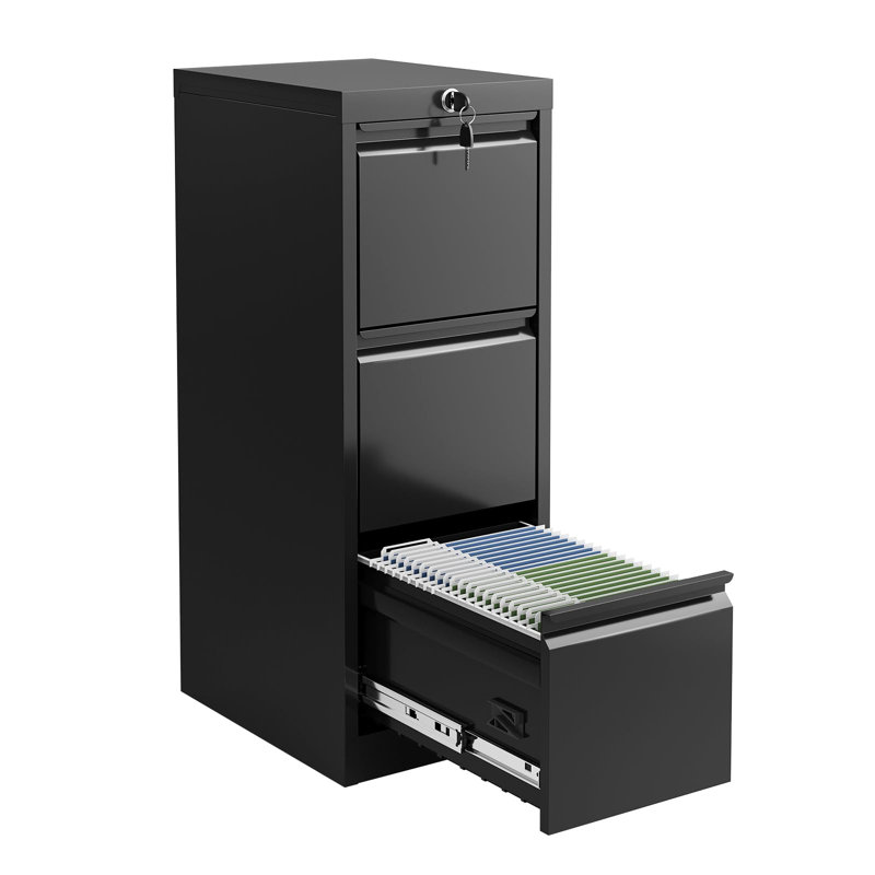 3 Drawer Metal File Cabinet, Vertical File Cabinet with Lock, Heavy Duty File Storage Cabinet for Letter/Legal/A4/F4 Documents, Easy to Assemble, Black