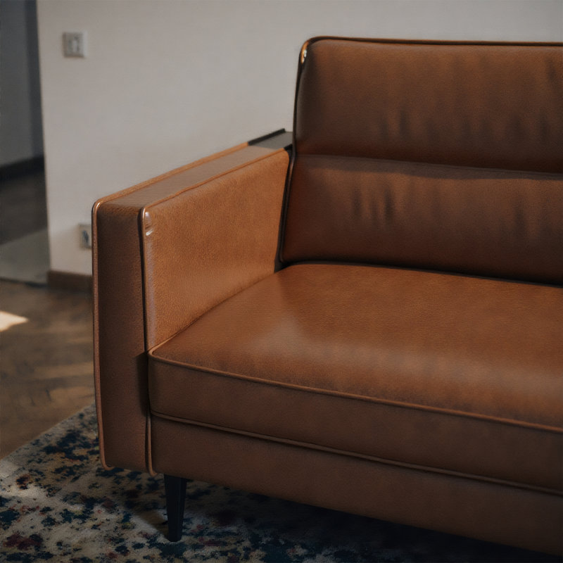 87" Mid-Century Modern Faux Leather 2-Person Sofa