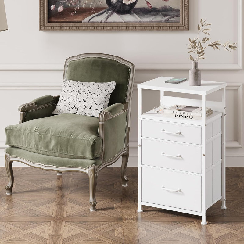 Bedside Table With 3 Fabric Drawers, Side Table With Open Shelf, End Table With Steel Frame,3 Drawer Dresser For Bedroom, Entryway, College Dorm, Easy Assembly,