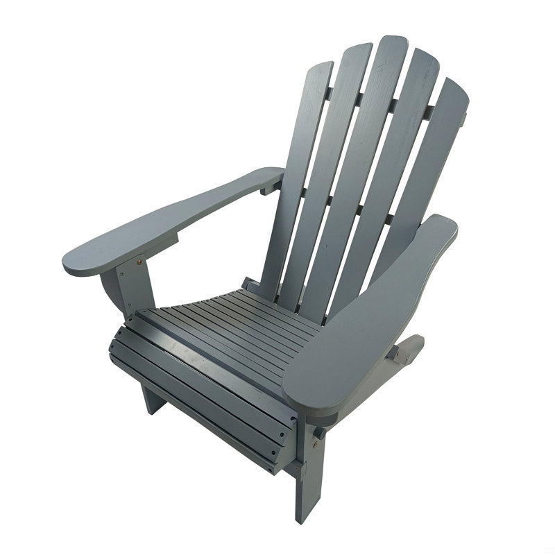 Reclining Wooden Outdoor Rocking Adirondack Chair, Patio Accent Chair, Dark Gray