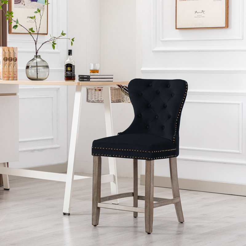 Tabouret de bar et de comptoir Kirsten, Tabouret de comptoir (siège d’une hauteur de 24, Noir / cadre gris antique