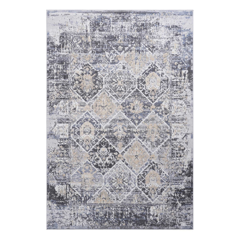 Tapis gris / bleu 5X7, Rectangle 5 pi x 7 pi
