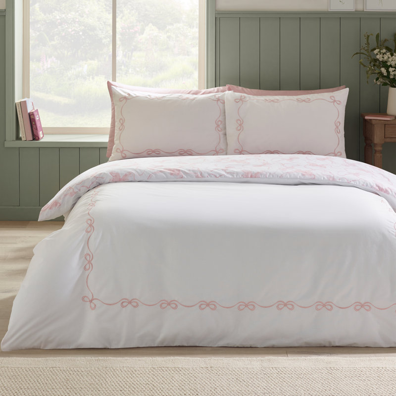 Bow Embroidery Duvet Cover Set, Super King Duvet Cover Set +2 Standard Pillowcases