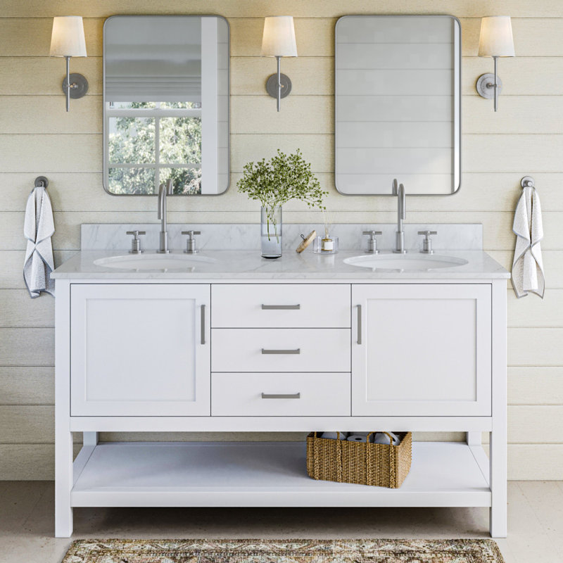 Bayhill 73'' W Double Vanity, 61", White, Oval