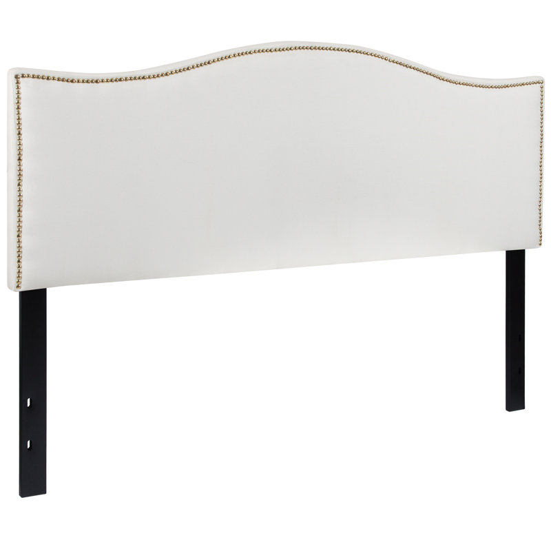 Fitzsimmons Arched Upholstered Headboard with Accent Nail Trim, Queen, White