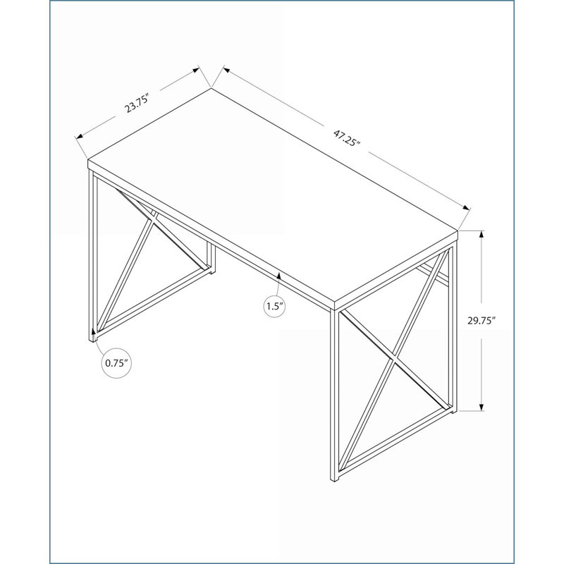Bureaux, bureau d'ordinateur de bureau à domicile, l 47 po x P 24 po x H 30 po, plateau en stratifié gris moderne Base en X noire en métal | Gris | Panneau de particules