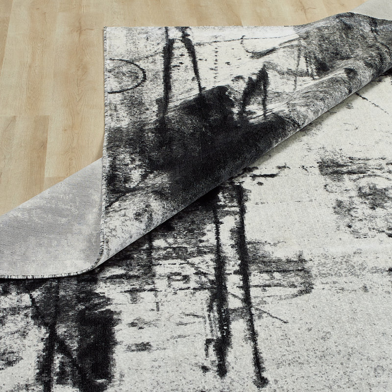 Strato Abstract Black/Grey Area Rug, Rectangle 7'6" x 9'6"