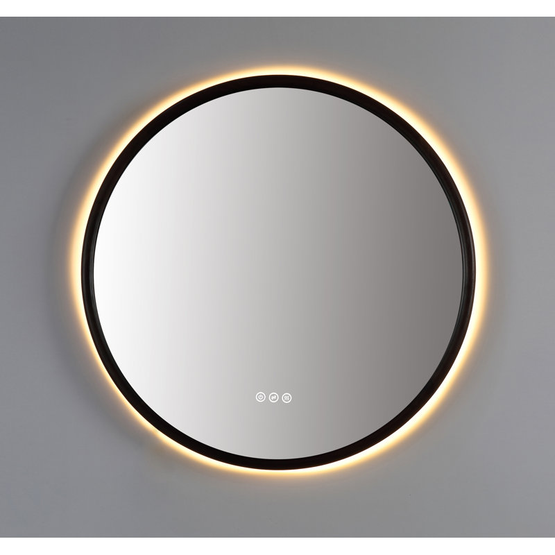 Zen LED Mirror, Dark Walnut, Round, 29.52" x 29.52"