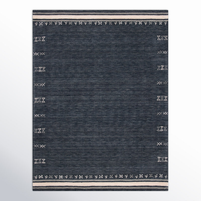 Tapis gris anthracite en laine fait à la main Santiago, Rectangle 9 pi x 12 pi