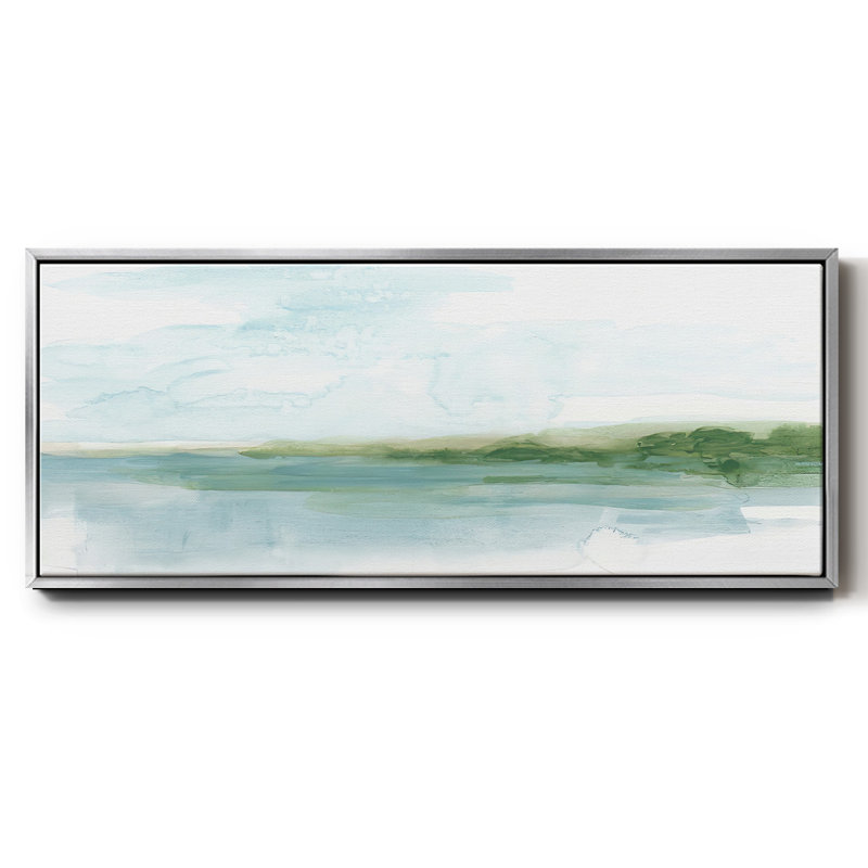 Green Ribbon Coast I, Pas de tapis, H 27 po x l 41 po x P 2 po, Toile argentée avec cadre flottant
