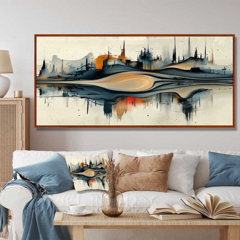 Jaanai - Abstract Wall Art, Brun, H 28 po x l 60 po, Cadre flottant