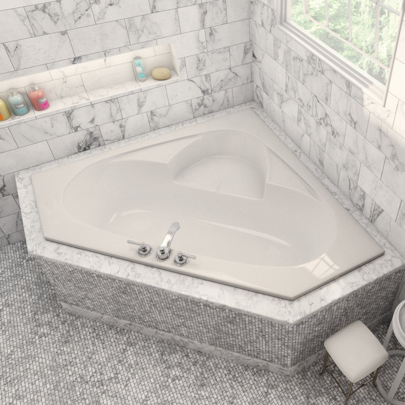 Puka 59" x 59" Corner Air Acrylic Bathtub with Integrated Seat, White