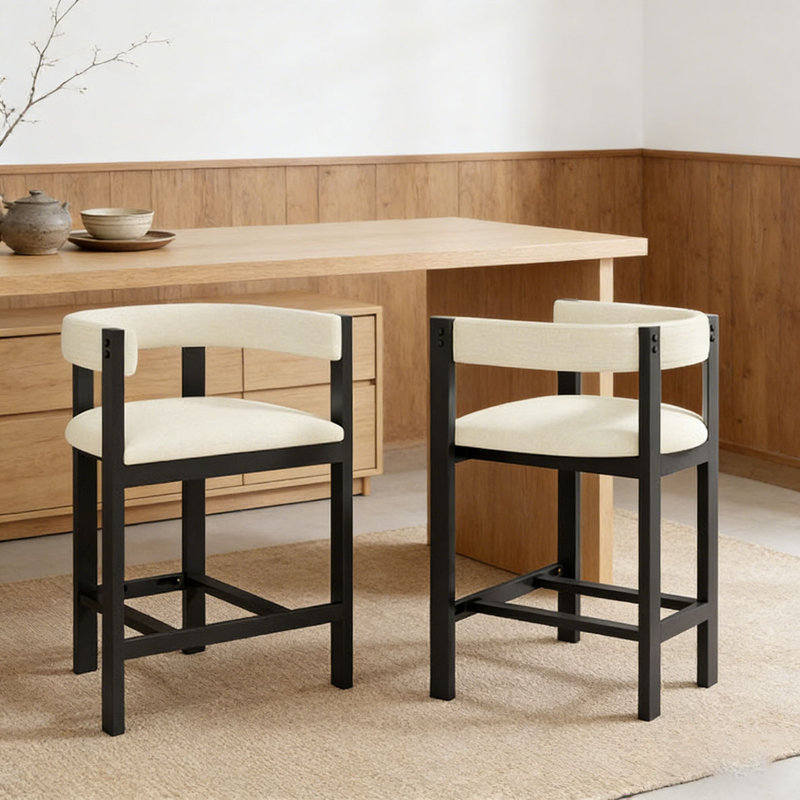 Tabouret de comptoir de 26,5 po de hauteur, Beige + noir