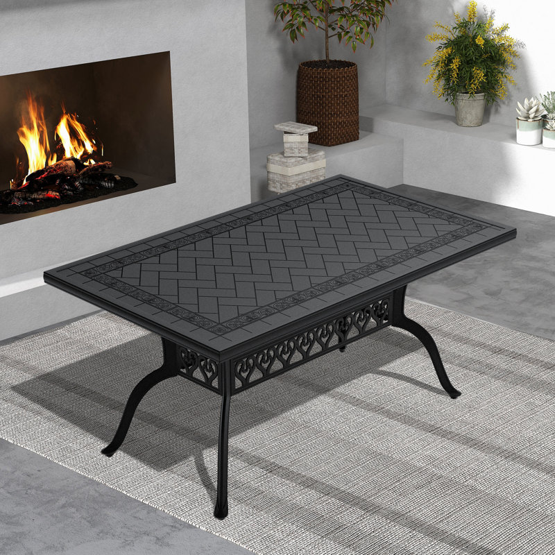 Table d'extérieur en fonte d'aluminium - rectangulaire, noire, design, patio anticorrosion avec une limite de poids de 160 lb