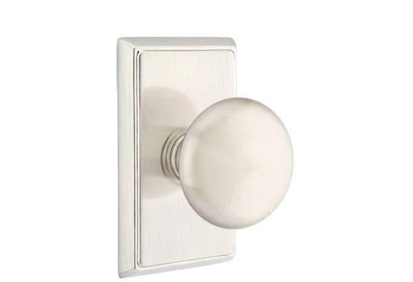Emtek Passage Interior Mortise Set w/ Rectangular Rosette & Providence Knob (LH), Satin Nickel