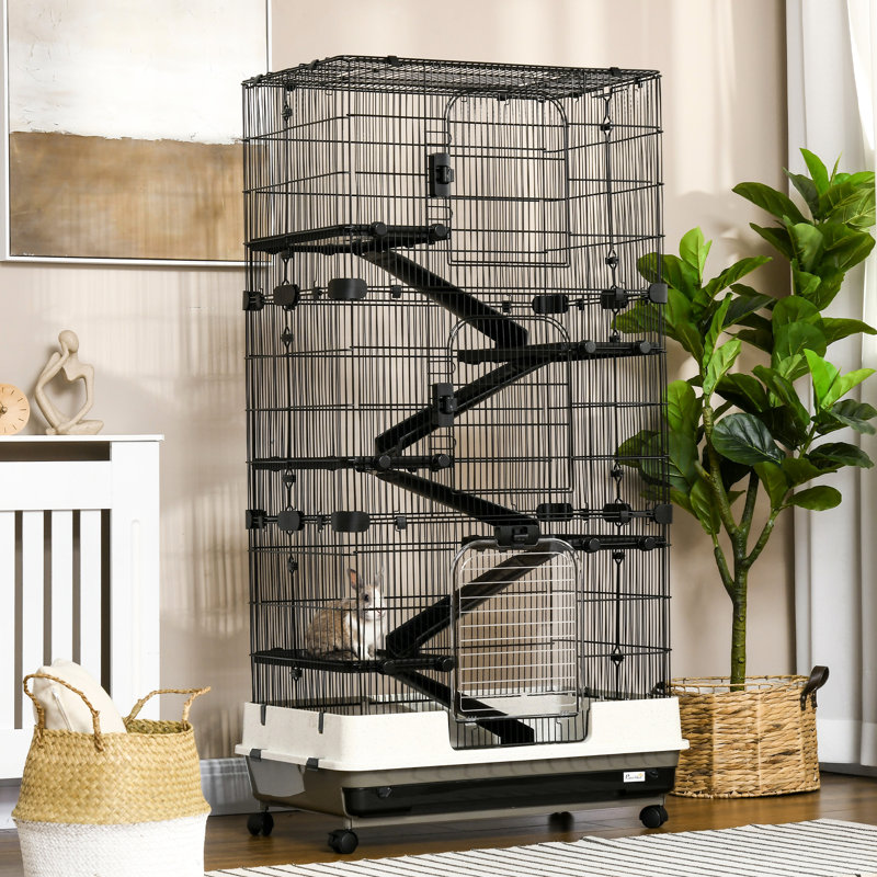 Portable portatif 6 petits animaux de compagnie - Roues de construction en acier pour un déplacement facile, cage de hérisson Chinchilla avec fentes de ventilation pour abri spacieux