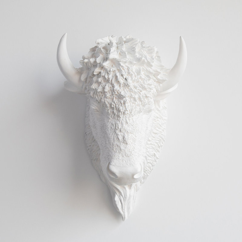 Décoration murale fausse tête de bison naturalisée, Blanc
