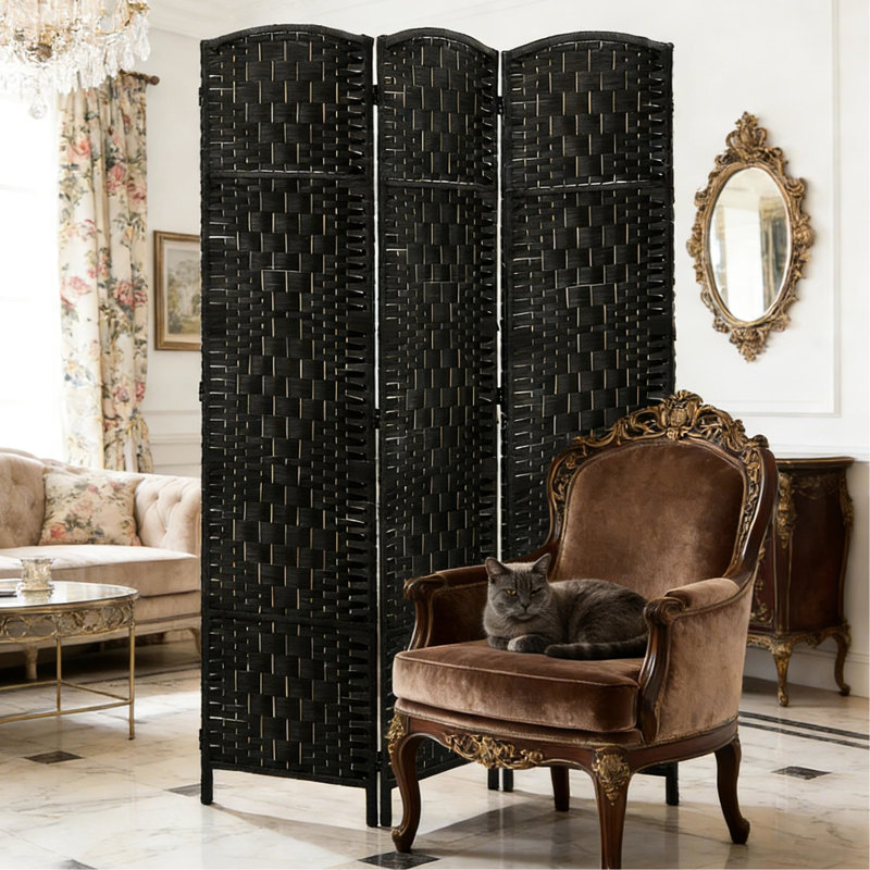 Portable - Paravent tissé avec plateau arqué, grand écran d'intimité pour créer des espaces privés dans n'importe quelle pièce, structure en bois de peuplier robuste et corde de papier durable, petit modèle moderne pliable