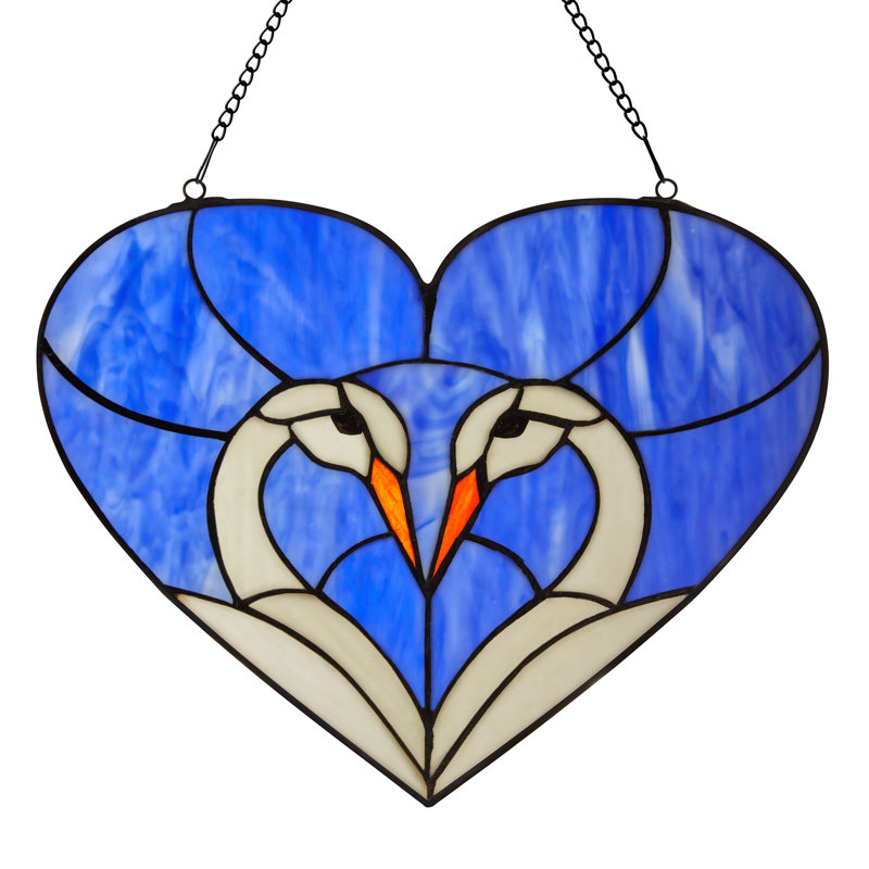 Panneau de vitrail de style Tiffany 15,5 "L Love Swans