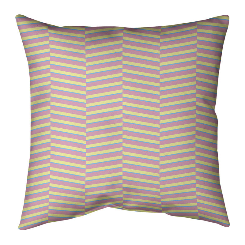 Coussin Fractured Stripes, Bourre en polyester, H 16 po x l 16 po, Rose bleu; jaune