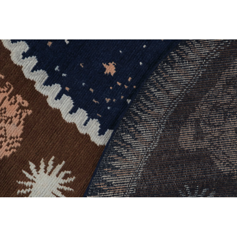 Rug & Kilim’S French Deco Circle Rug In Blue, Beige-Brown Zodiac Pictorial, Rectangle 14' x 20'