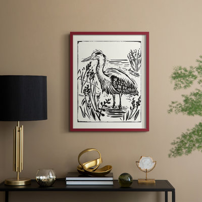 Linocut Style Seabird I Framed Print - Solid Wood