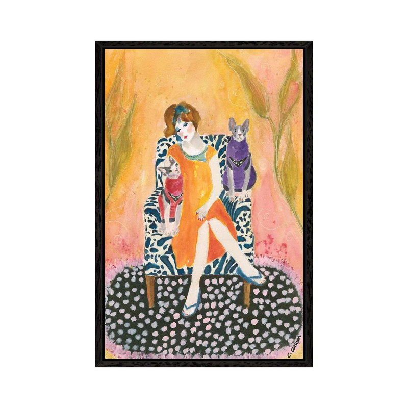 Sphynx Lady 1 Piece Painting on Canvas, 66.04cm H x 45.72cm W x 3.81cm D, Black Framed