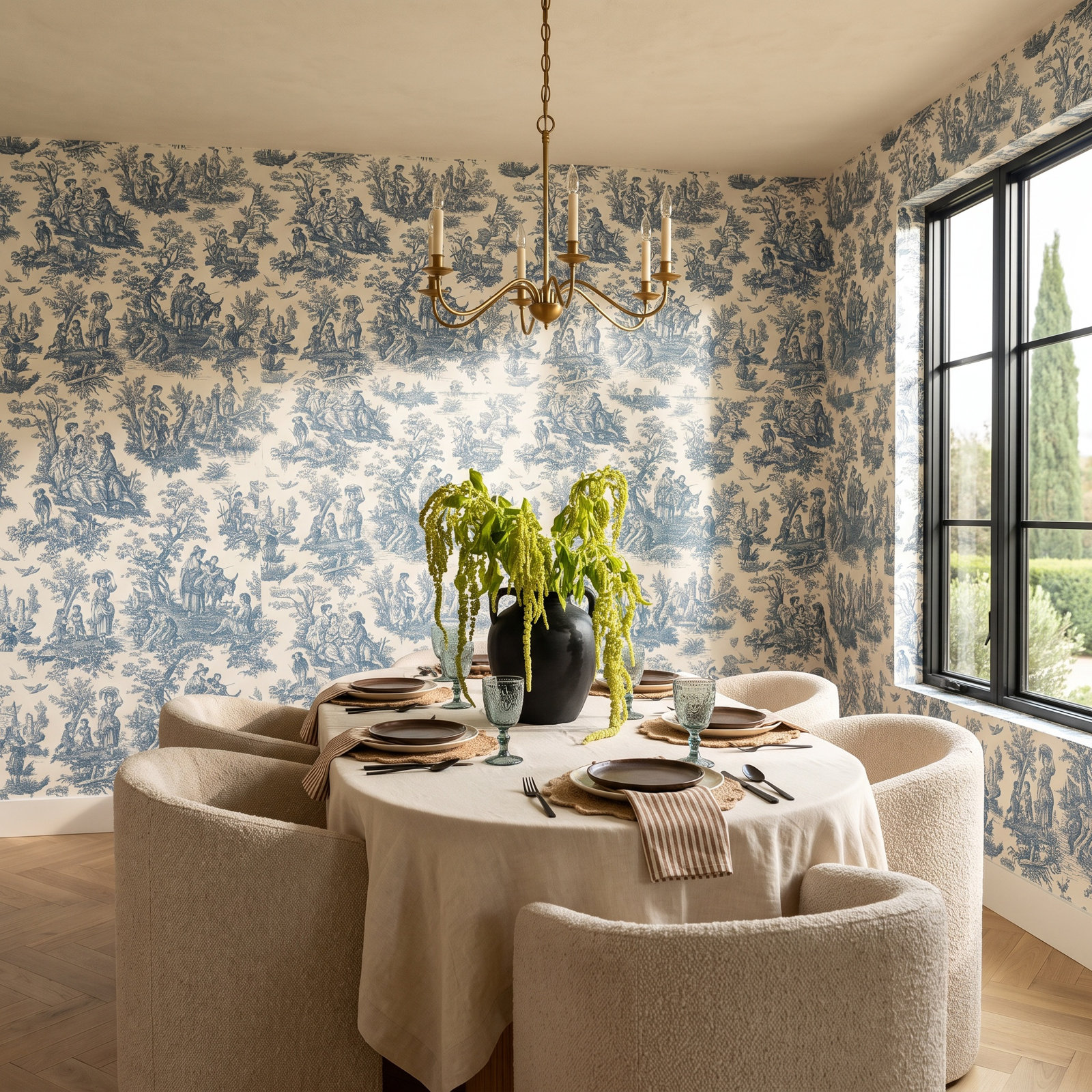 Peel & Stick Toile Wallpaper, Blue