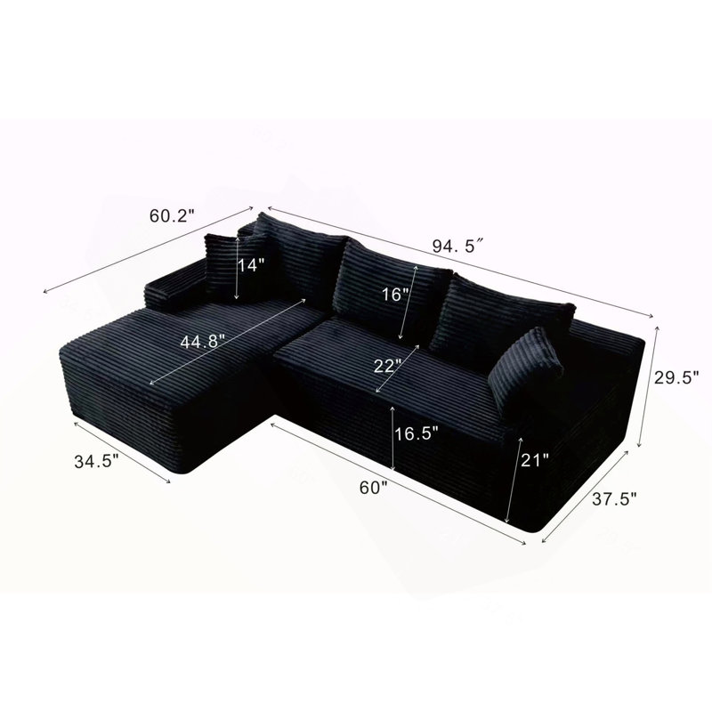 Canapé modulaire 94,5 po Cloud, 29.5" H x 94.5" W x 60.2" D, Black