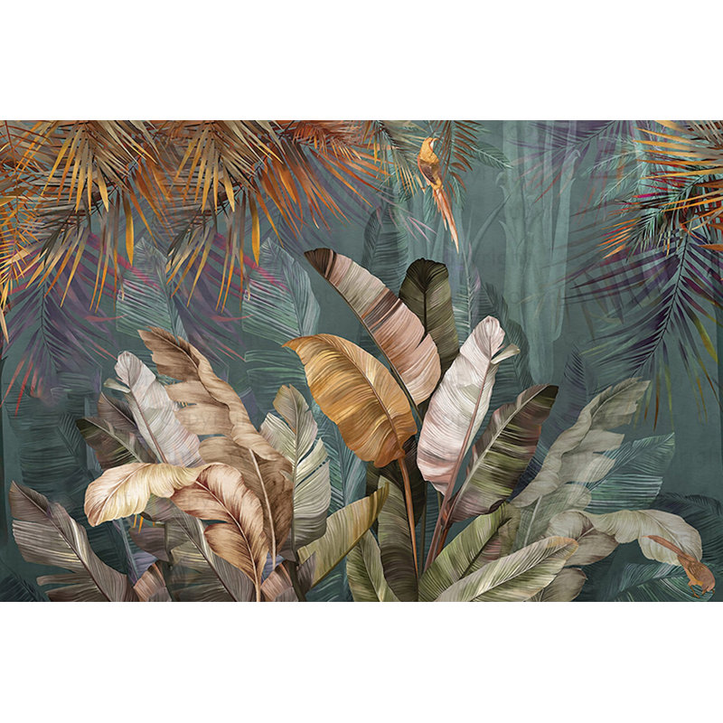 Murale forêt luxuriante avec palmiers et perroquet, Vert, L 82 po x l 122 po