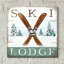  «Ski Lodge» par Elizabeth Tyndall, art mural en verre acrylique, 12 po x 12 po