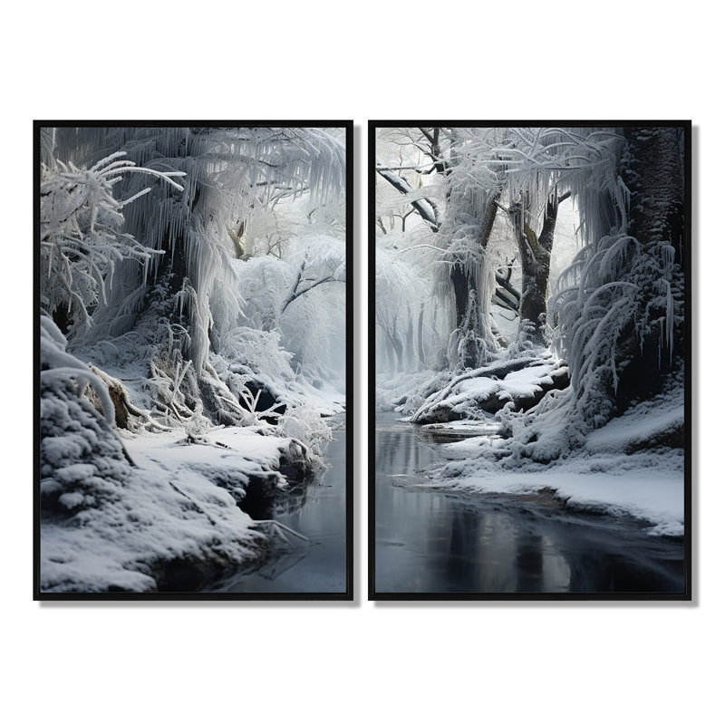 Winter Silent Woods I - Art mural traditionnel 2 panneaux, Black, 36" H x 48" W, Impression encadrée flottante