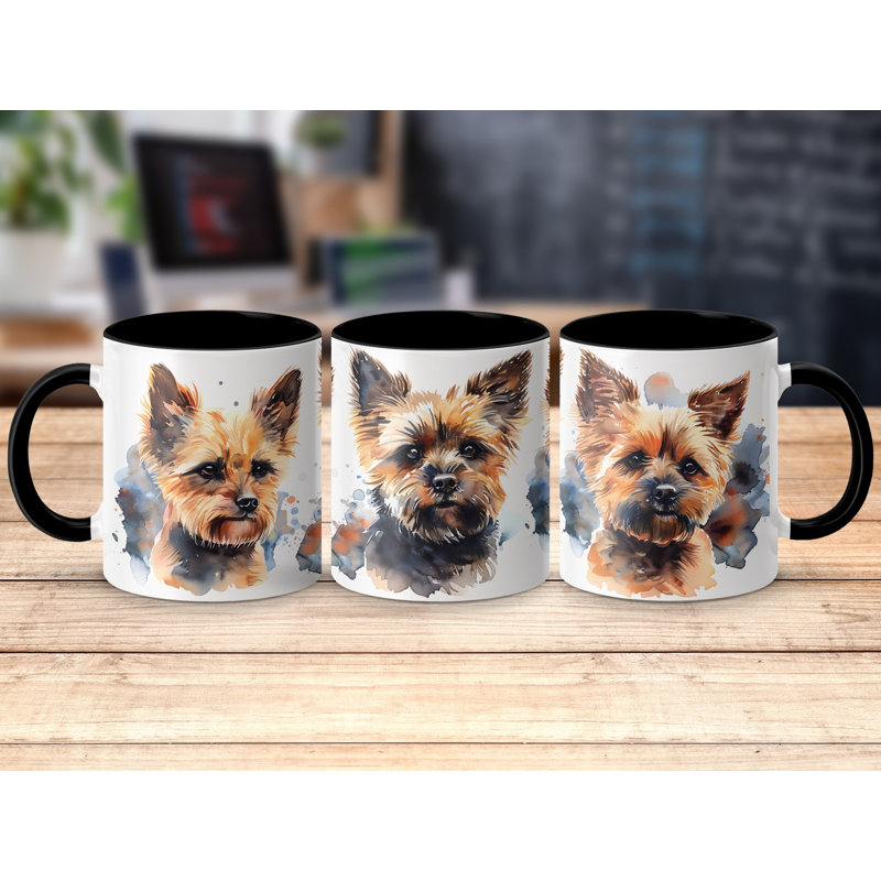 11oz Watercolour Yorkshire Terrier Design Coffee Mug, Black, 1