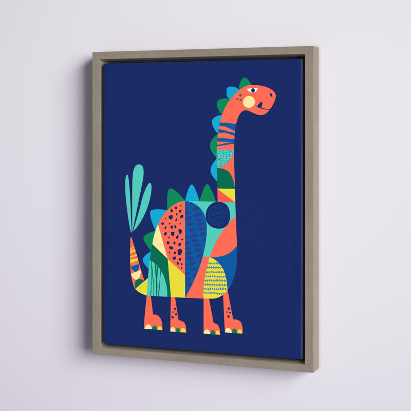 Mid Century Modern Dino Blue by Rachel Lee 3 Birdies Studio Framed Canvas Wall Art Print