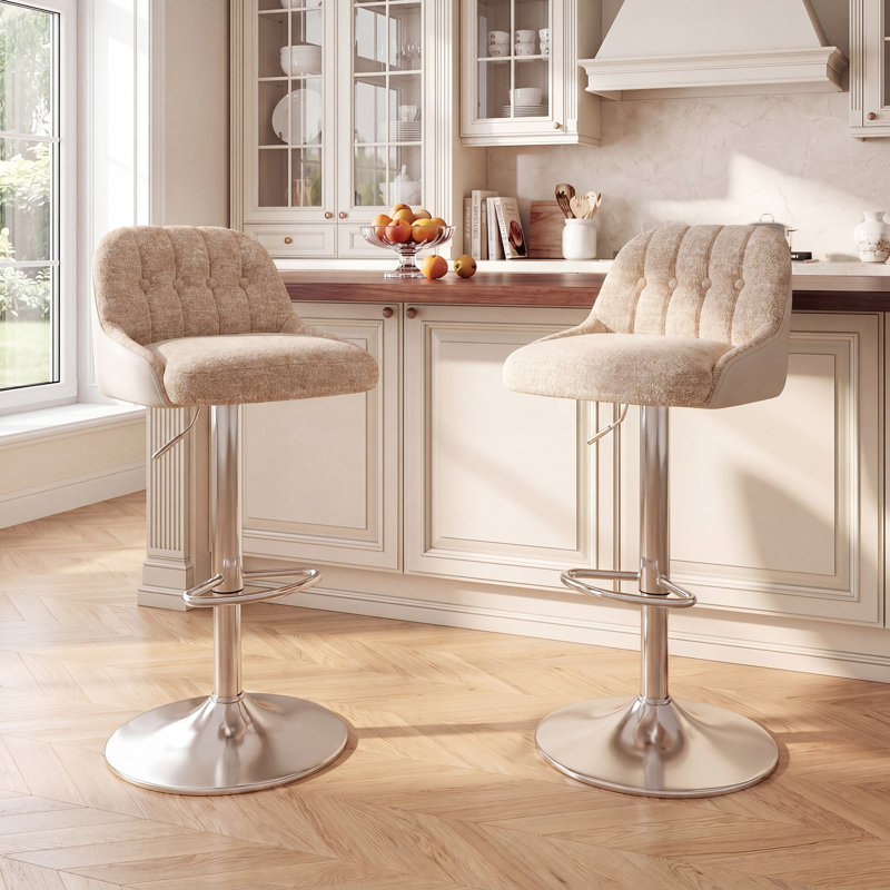 Upholstered Counter Stool with Metal Frame, Camel