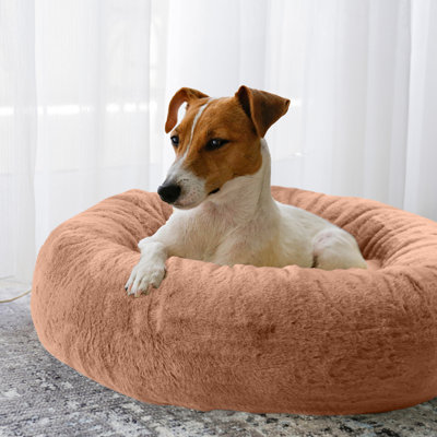 PETMAKER 25in Donut Dog Bed for Small Pets – Memory Foam Pet Bed with Removable Washable Cover and Anti-Slip Bottom, Beige