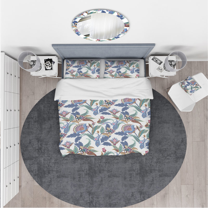 Ensemble de housse de couette Ramsati, Housse de couette simple + 1 taie décorative, Damassé