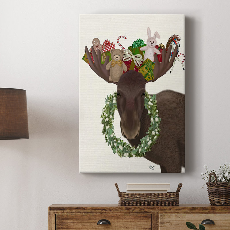 Orignaux de Noël et cadeaux de Noël - Cavas de galerie sur mesure, H 18 po x l 12 po