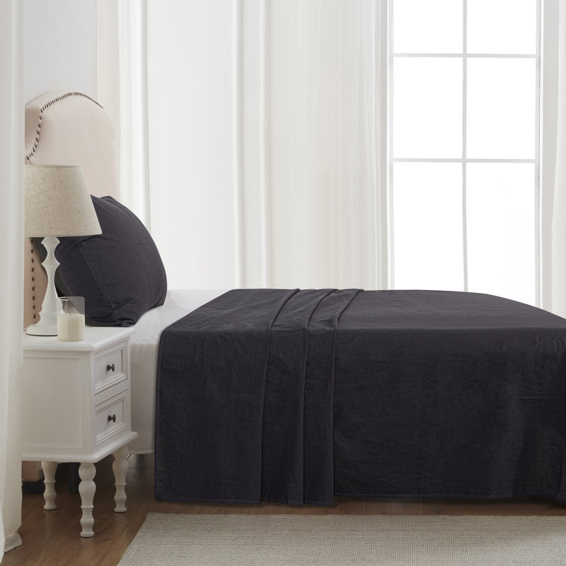 Drap 100% coton, Gris charbon, Drap plat grand